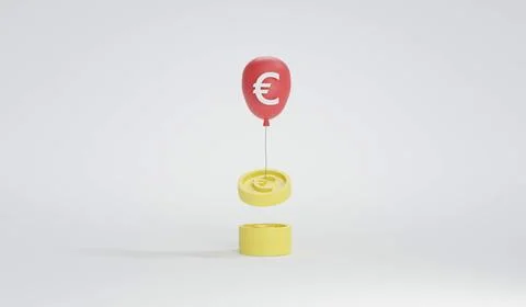 3D Rendering of Euro red balloon taking Euro yellow coin up isolated on bac.. Stock Illustration