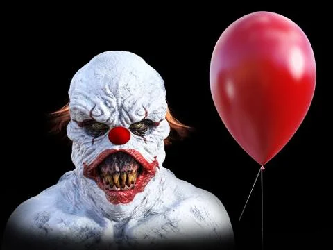 3D rendering of an evil looking clown with balloon. Stock Illustration