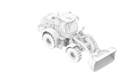 3D rendering of a excavator dozer computer model isolated on white background Stock Illustration