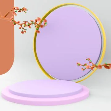 3d rendering exhibition with cherry blossoms display platform podium icon. 3d Stock Illustration
