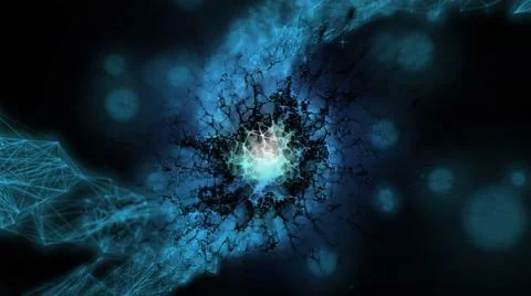 3D rendering of the explosion and cosmic elements in blue tones Stockillustratie