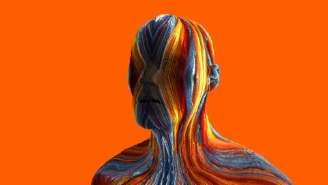 3d rendering. Extrude colorful head portrait Stock Illustration