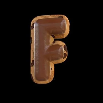3d rendering of the F letter recreating a cookie with chocolate on top Stock Illustration