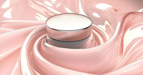 3d rendering Face cream op a light pink silk cloth. Anti age moisturizer. view Stock Illustration