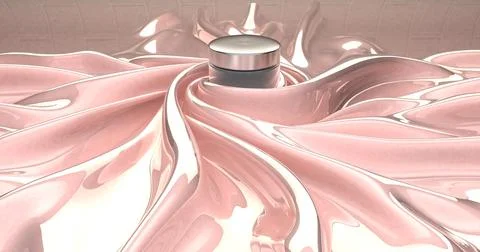 3d rendering Face cream op a light pink silk cloth. Anti age moisturizer. view Stock Illustration