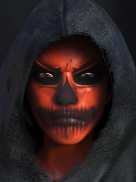3D rendering of a face with Halloween pumpkin makeup. Stock Illustration