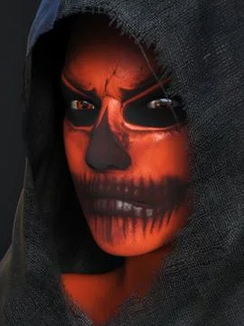 3D rendering of a face with Halloween pumpkin makeup. Stock Illustration