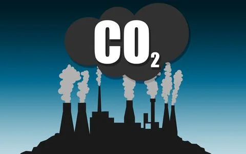 3D rendering of factory and power plant emitting smoke Stock Illustration