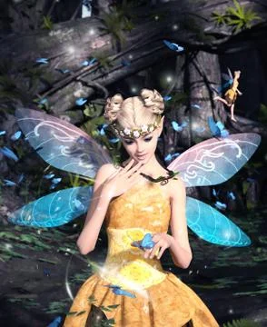 3d rendering of a fairies in magical forest Illustrazione stock