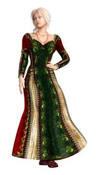 3D Rendering Fairy Tale Princess on White Stock Illustration