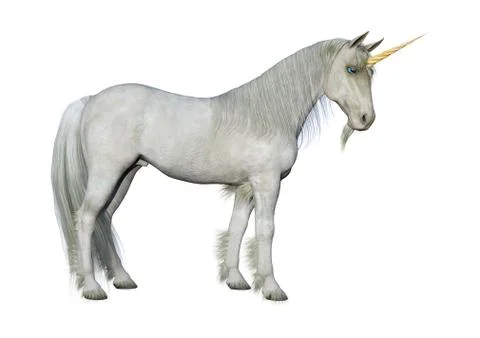 3D Rendering Fairy Tale White Unicorn on White Stock Illustration