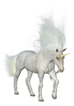 3D Rendering Fairy Tale White Unicorn on White Stock Illustration