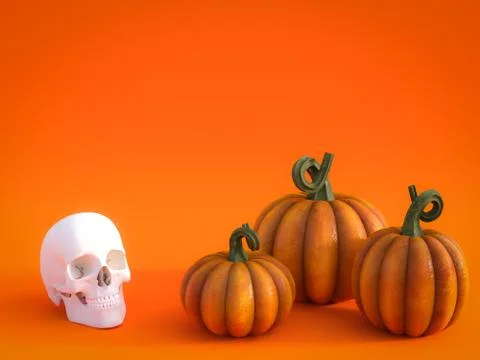 3D rendering of a fall pumpkin and skull greeting card. Illustrazione stock
