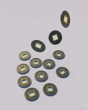 3D rendering of falling ancient Chinese coins Stock Illustration