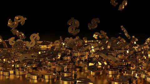 3d rendering of falling signs of dollars. Stock Illustration