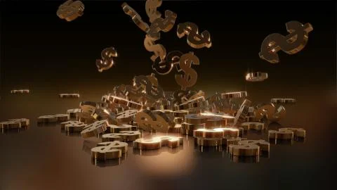 3d rendering of falling signs of dollars. Stock Illustration