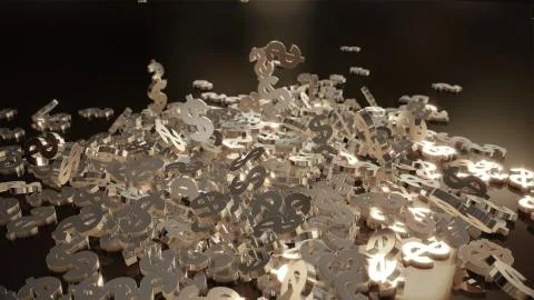 3d rendering of falling signs of dollars. Illustrazione stock