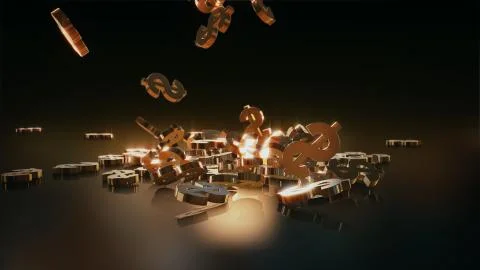 3d rendering of falling signs of dollars. Stock Illustration