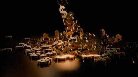 3d rendering of falling signs of dollars. Stock Illustration