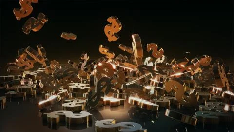 3d rendering of falling signs of dollars. Stock Illustration