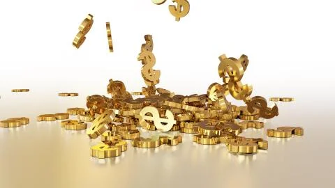 3d rendering of falling signs of dollars. Stock Illustration