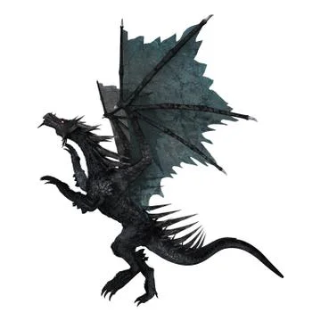 3D Rendering Fantasy Black Dragon on White Stock Illustration