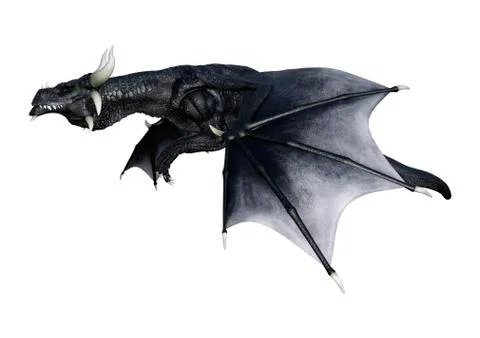 3D Rendering Fantasy Black Dragon on White Stock Illustration