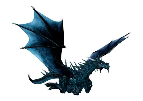 3D Rendering Fantasy Black Dragon on White Stock Illustration