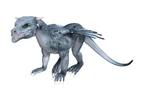 3D Rendering Fantasy Dragon Whelp on White Stock Illustration
