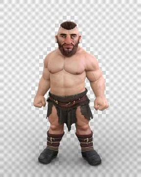 3D rendering of a fantasy Dwarf or babarian character with muscular body stan Illustrazione stock