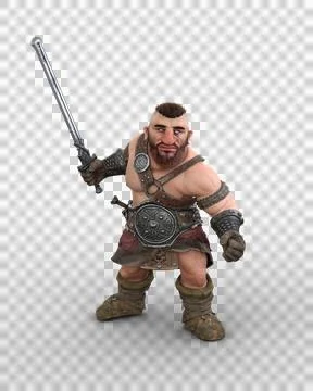 3D rendering of a fantasy Dwarf or barbarian warrior character in fighting po Stock Illustration