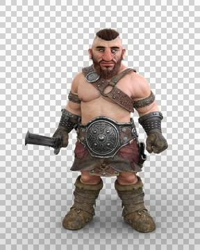 3D rendering of a fantasy Dwarf warrior character standing in barbarian costu Stock Illustration