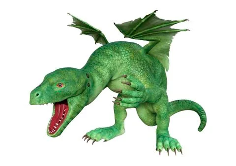 3D Rendering Fantasy Hatchling Dragon on White Stock Illustration