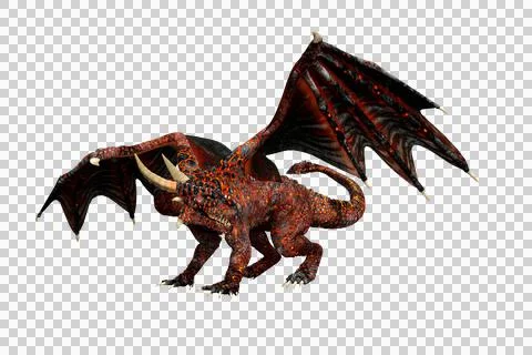 3D rendering of a fantasy Hellborn dragon with glowing red skin walking and l Stock Illustration