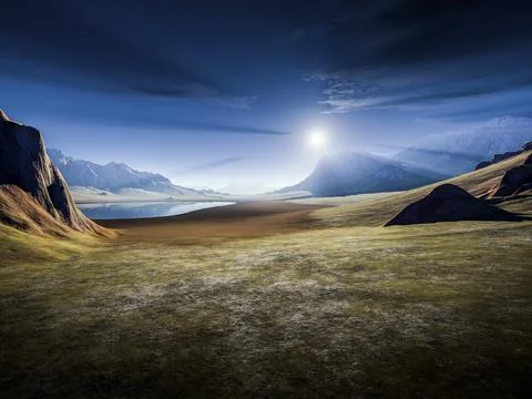 3d rendering of a fantasy landscape without any plants Stock Illustration