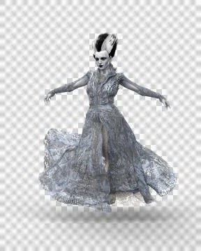 3D rendering of a fantasy monster bride jumping isolated on a transparent bac Stock Illustration
