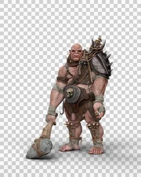 3D rendering of a fantasy ogre character standing wearing armour and holding  Stock Illustration