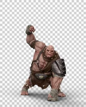 3D rendering of a fantasy ogre waving his fist aggressively isolated on a tra Illustrazione stock