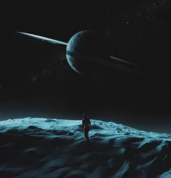 3D rendering of a fantasy space scene - desert at night Stock Illustration