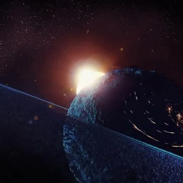 3D rendering of a fantasy space scene, Close-up Saturn-like Planet Stock Illustration