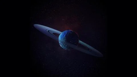 3D rendering of a fantasy space scene with Saturn-like Planet Stock Illustration