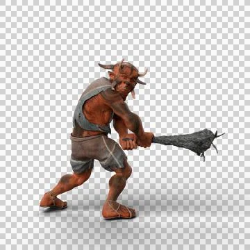 3D rendering of a fantasy Troll holding a large club weapon and looking over  Stock Illustration
