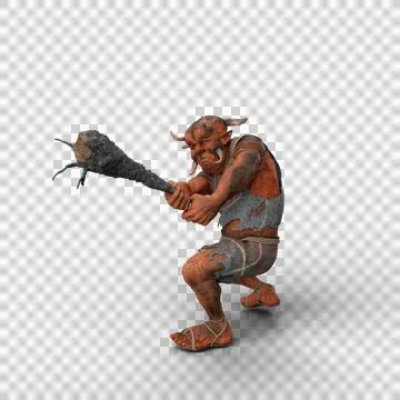 3D rendering of a fantasy Troll holding a large wooden club in both hands iso Stock Illustration