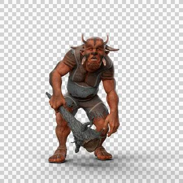 3D rendering of a fantasy Troll holding a large wooden club weapon isolated o Stock Illustration