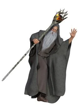 3D Rendering Fantasy Wizard on White Stock Illustration