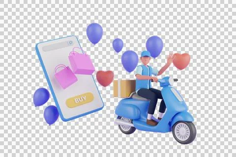 3d rendering of fast delivery service by scooter. Stock Illustration