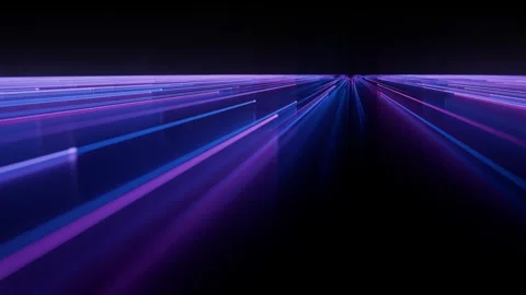 3D rendering of fast moving blue and purple lines glowing over a black light Stock Footage 296282223