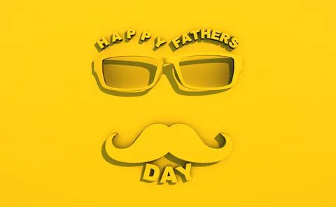 3D rendering Father's Day. Glasses and mustache in yellow Stock Illustration