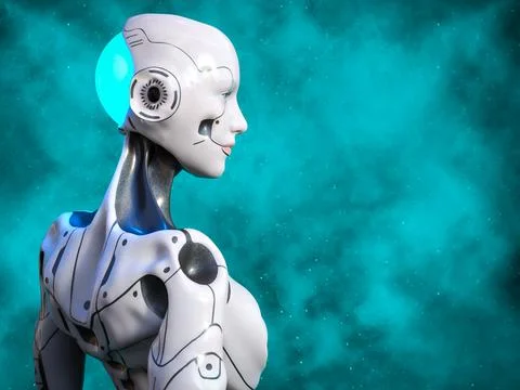 3D rendering of a female android gazing into space. Stock Illustration