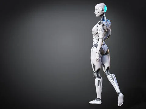 3D rendering of a female android with greyish background. Stock Illustration